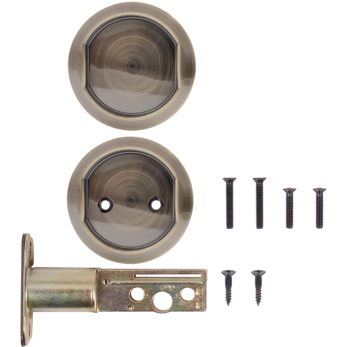 Stone Harbor Hardware Round Pocket Door Lock, Passage Function, 2-3/4" Backset, Antique Brass