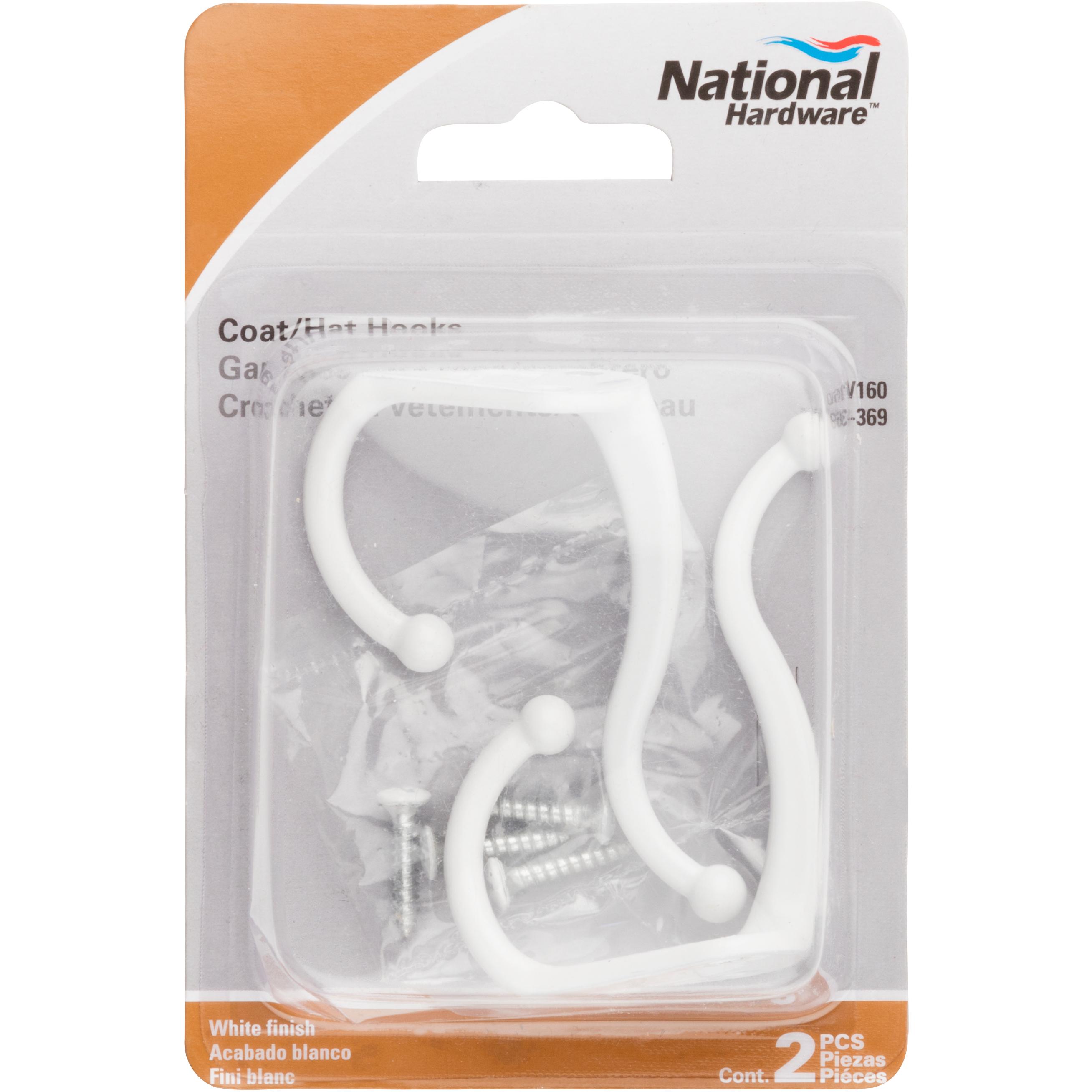 V160 Coat & Hat Hook - White 2/pk