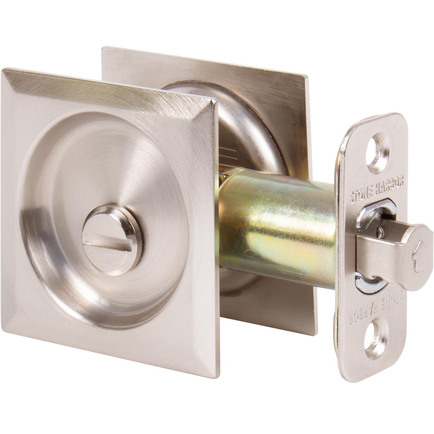 Stone Harbor Hardware Contemporary Square Pocket Door Lock, Privacy Function, 2-3/8" Backset, Satin Nickel