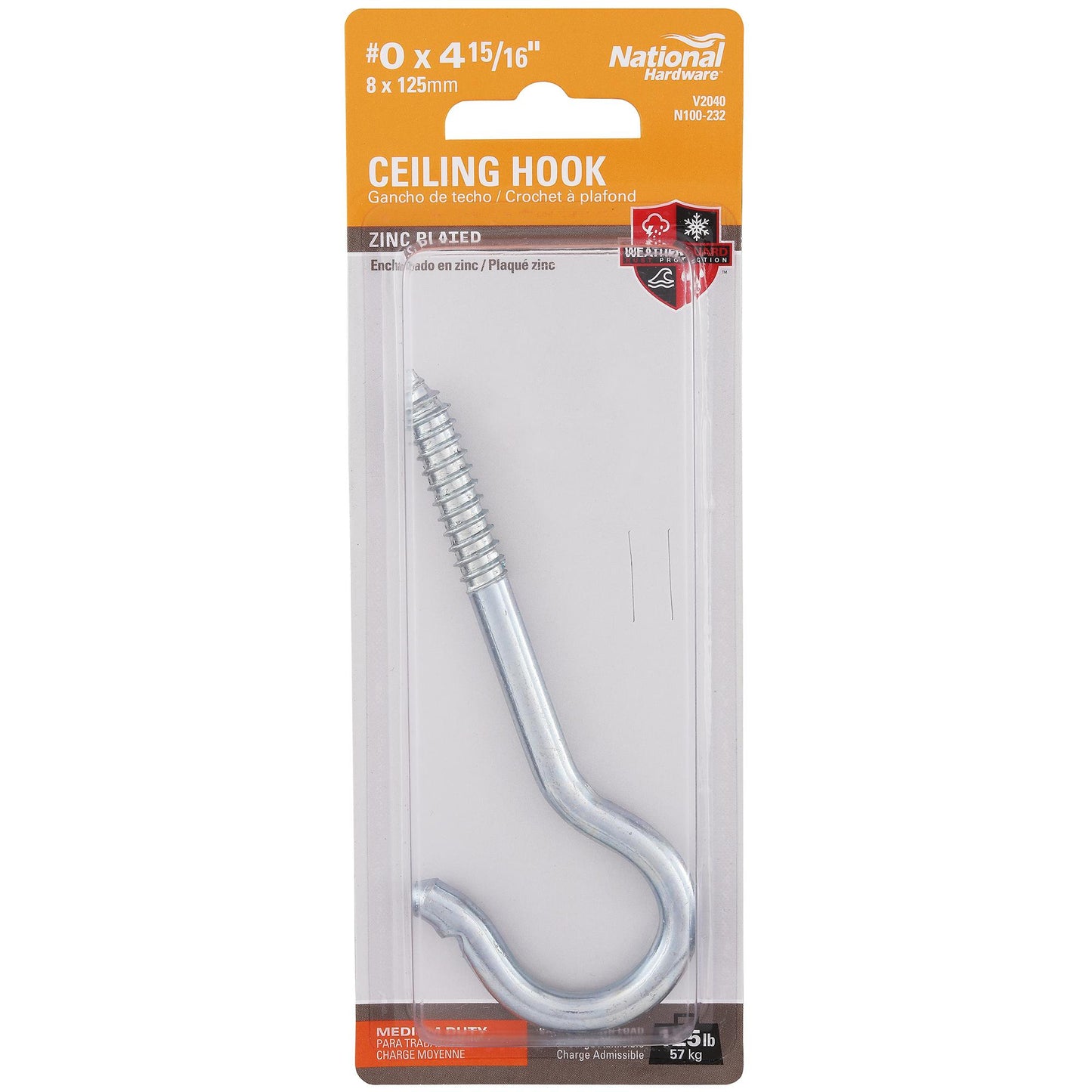 V2040 #0, 4-15/16" Ceiling Hook - Zinc Plated