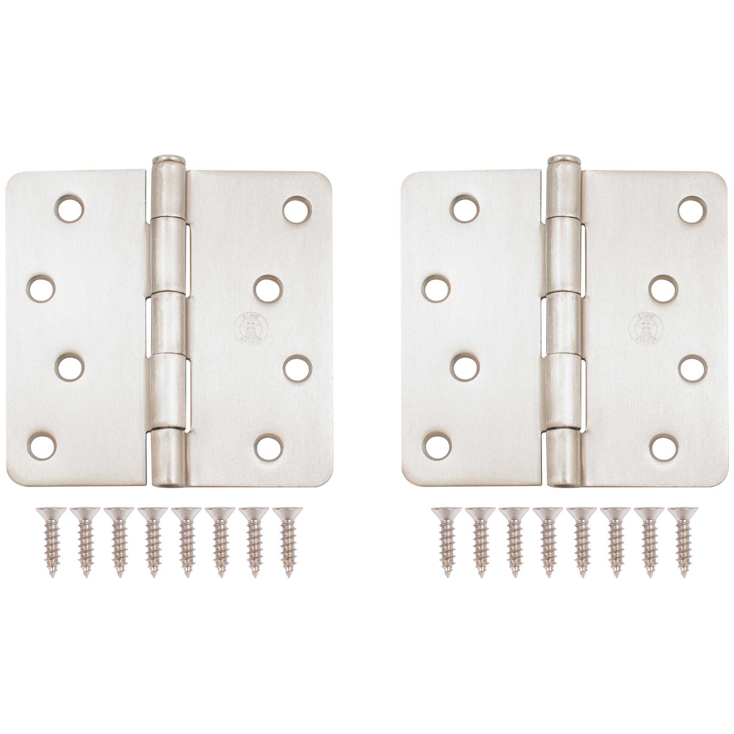 Stone Harbor Hardware 4" Door Hinges, 1/4" Radius Corner, Satin Nickel, 2-Pack