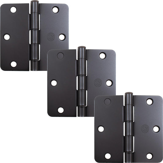 Stone Harbor Hardware 3-1/2" Door Hinges, 1/4" Radius Corner, Oil-Rubbed Bronze, 3-Pack
