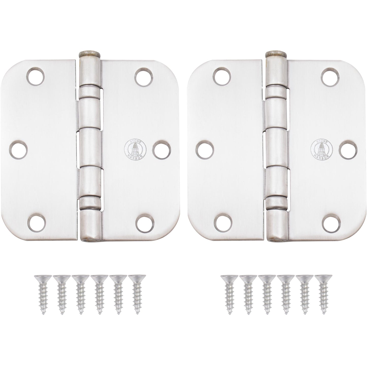 Stone Harbor Hardware 3-1/2" Ball-Bearing Door Hinges, 5/8" Radius Corner, Satin Stainless Steel, 2-Pack