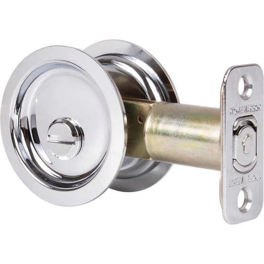 Stone Harbor Hardware Round Pocket Door Lock, Privacy Function, 2-3/4" Backset, Polished Chrome
