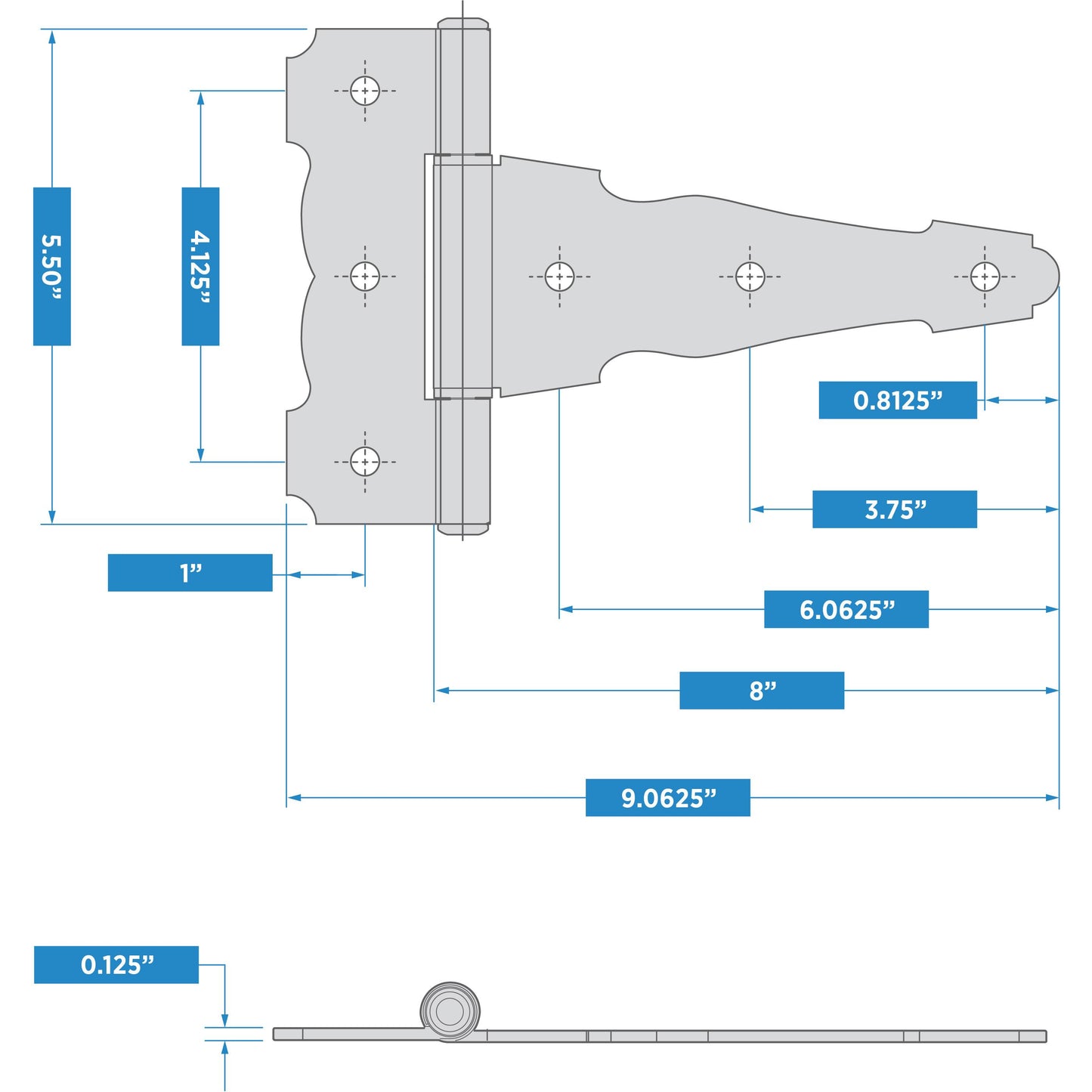 SPB841 8" Ornamental T-Hinge - Black
