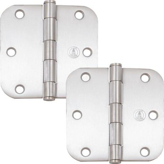 Stone Harbor Hardware 3-1/2" Door Hinges, 5/8" Radius Corner, Satin Stainless Steel, 2-Pack