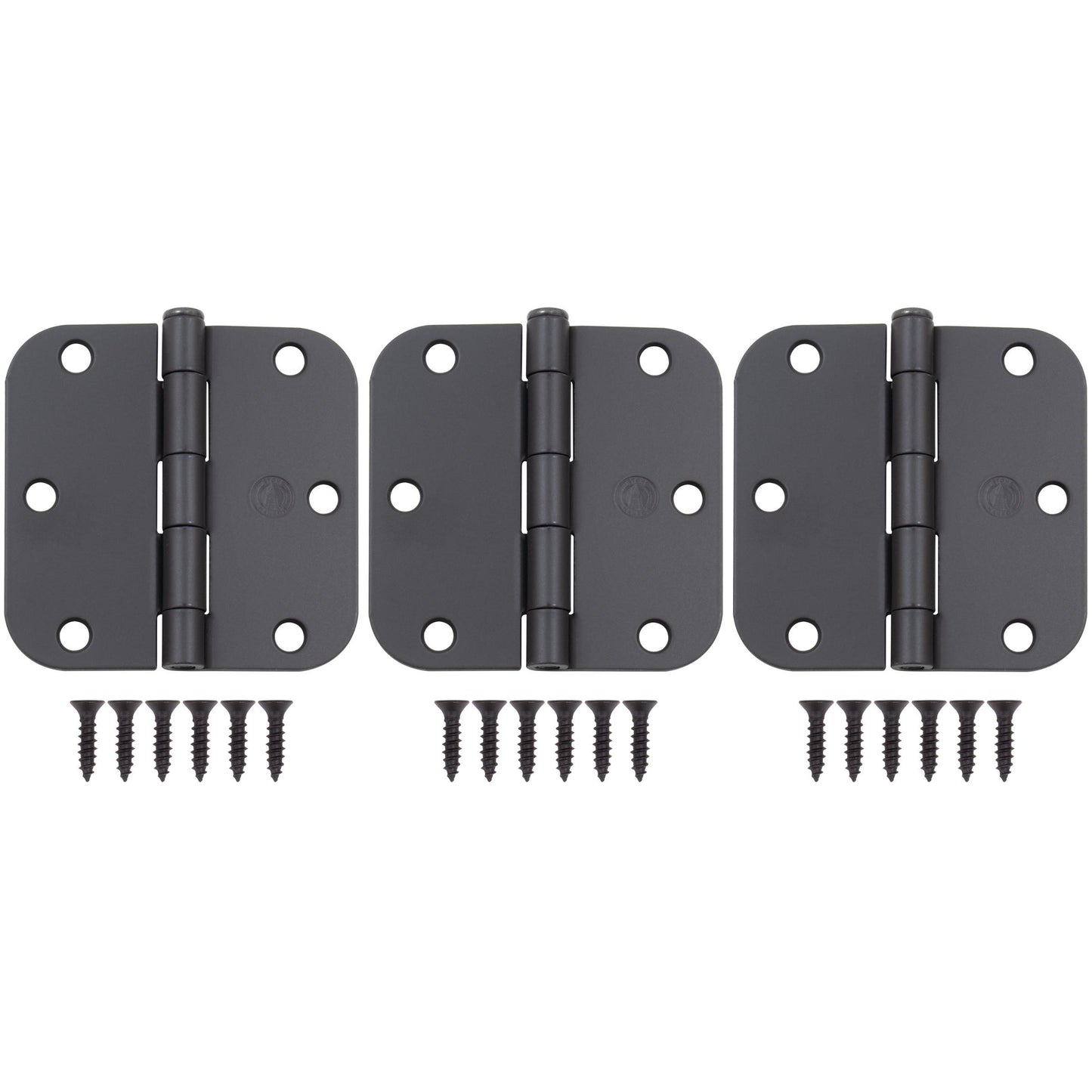 Stone Harbor Hardware 3-1/2" Door Hinges, 5/8" Radius Corner, Matte Black, 3-Pack