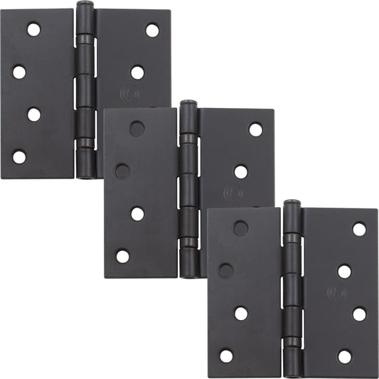 Stone Harbor Hardware 4" Ball-Bearing Door Hinges, Square Corner, Matte Black, 3-Pack