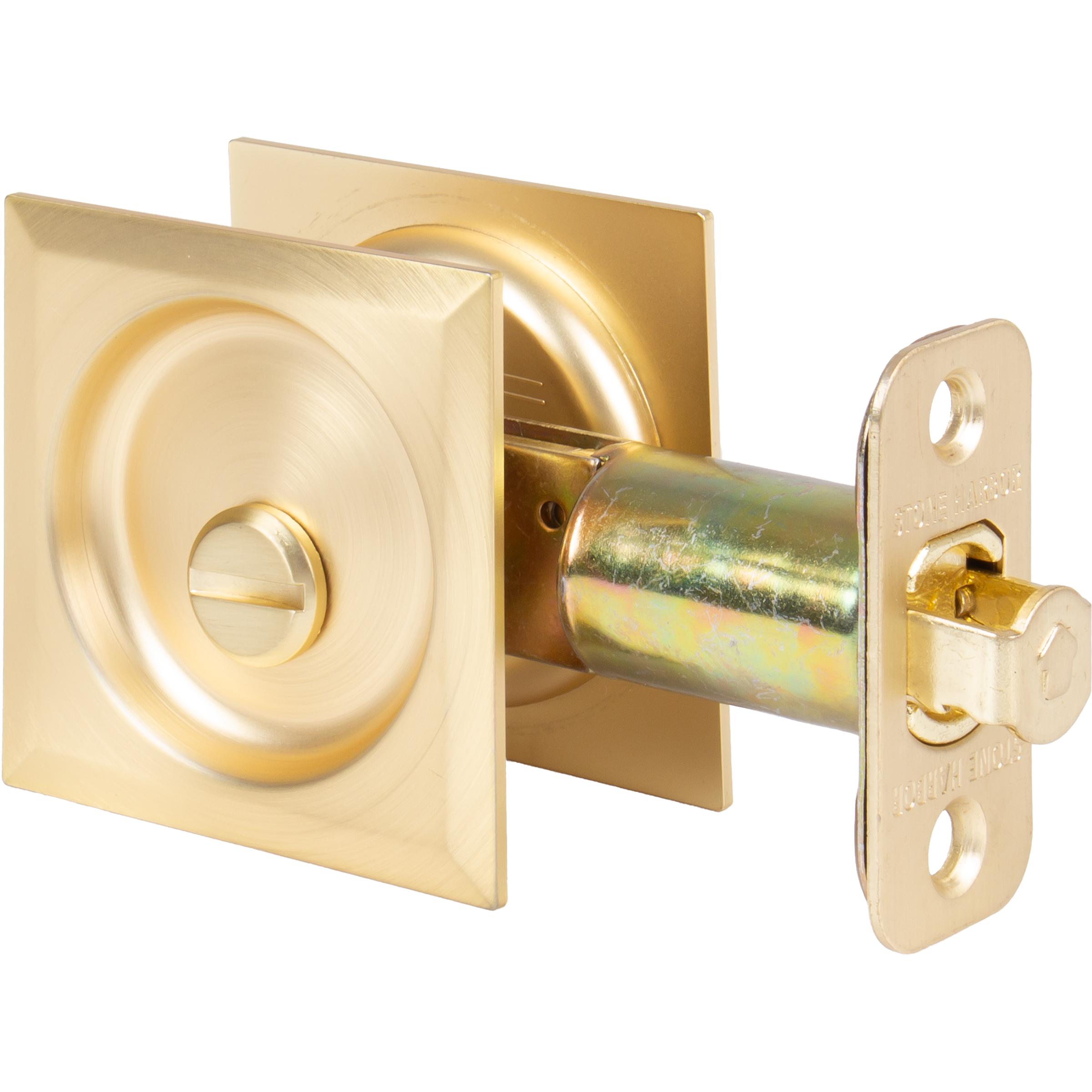 Stone Harbor Hardware Contemporary Square Pocket Door Lock, Privacy Function, 2-3/4" Backset, Satin Brass