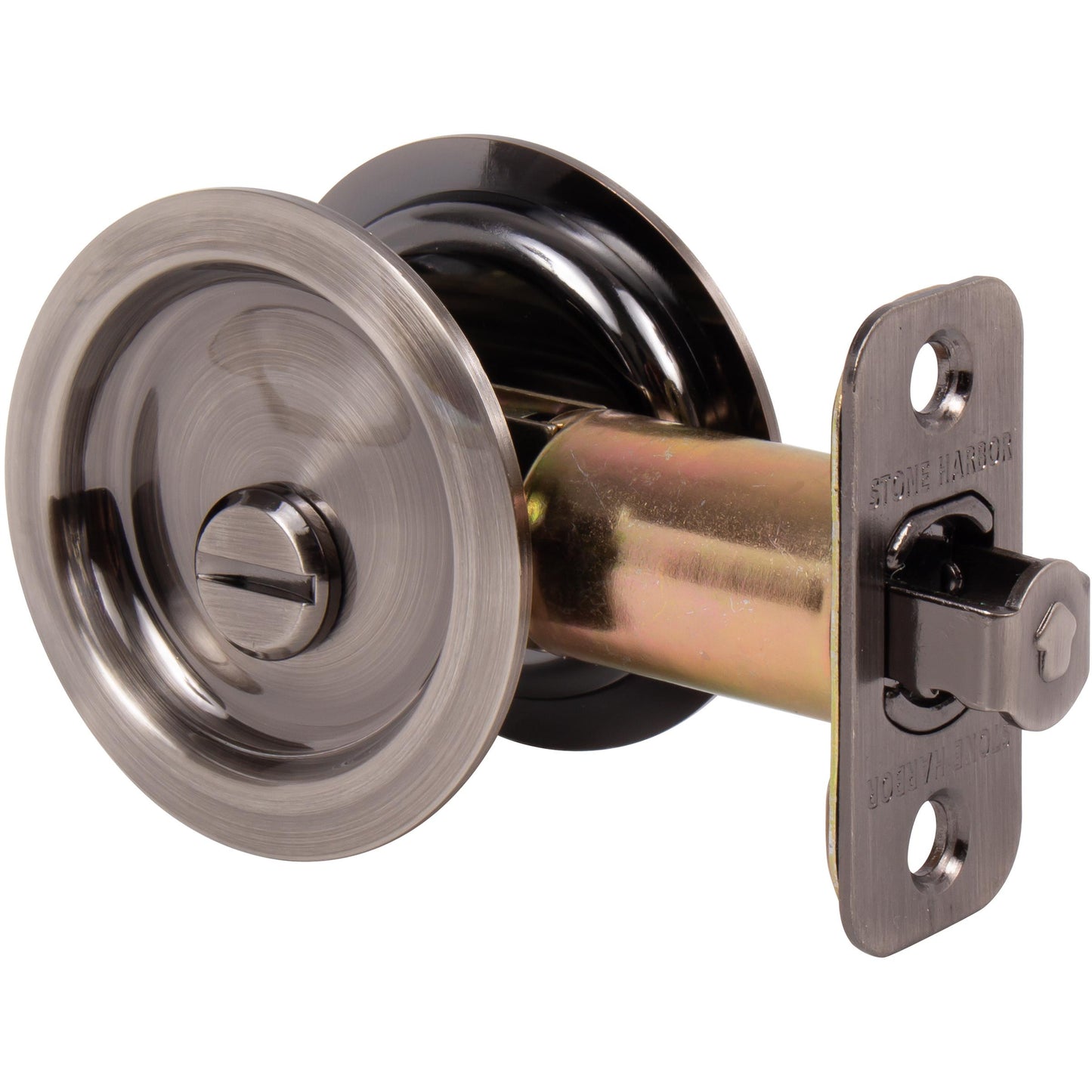 Stone Harbor Hardware Round Pocket Door Lock, Privacy Function, 2-3/8" Backset, Antique Nickel