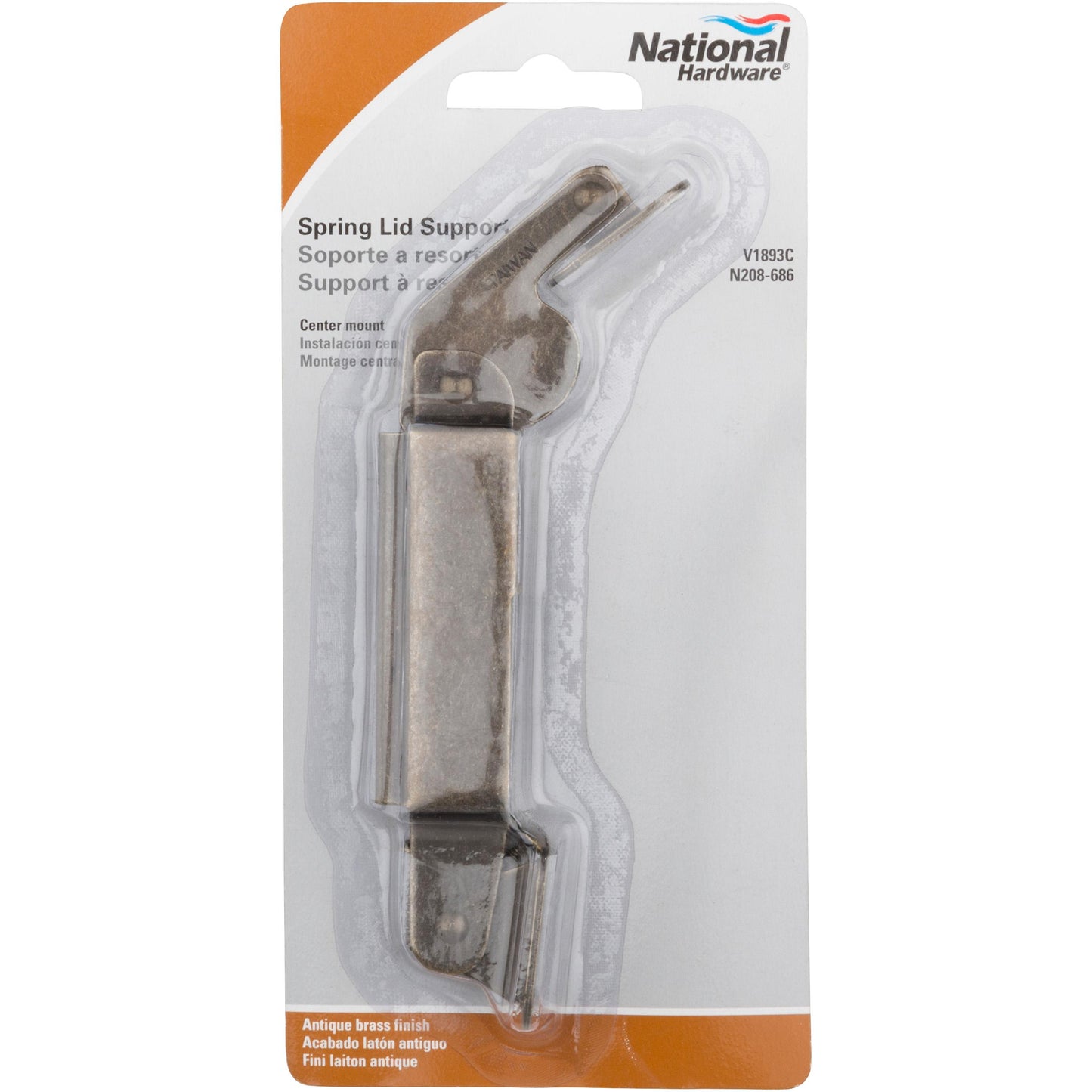 National Hardware - V1893C Spring Lid Support - Antique Brass