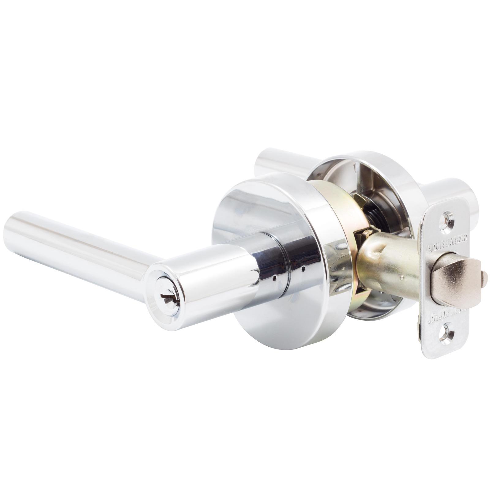 Stone Harbor Hardware Zurich Door Lever with Round Rosette, Entry Latch, SC Keyway, Polished Chrome