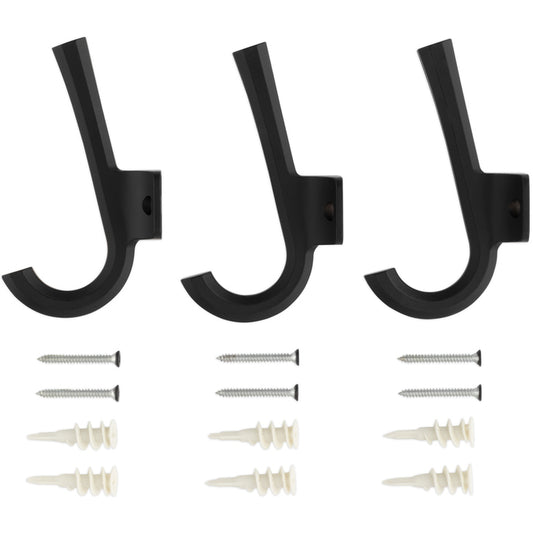 National Hardware N900-008 Mounted 3 Pack Hanging Wall Hooks for Towels, Robe, Coats, Hats, Matte Black