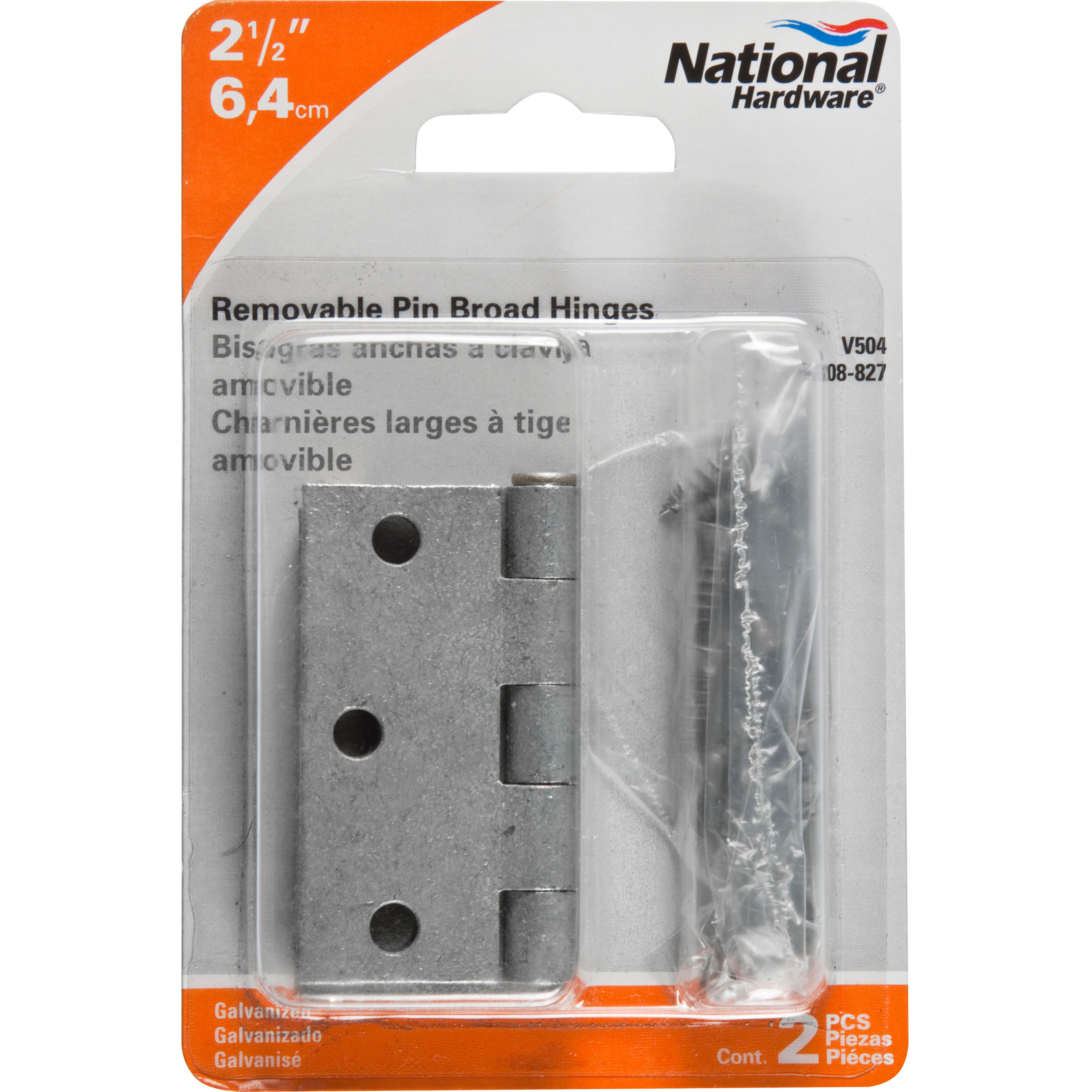 V504 2-1/2" Removable Pin Broad Hinge with Stainless Steel Pin 2/pk - Galvanized