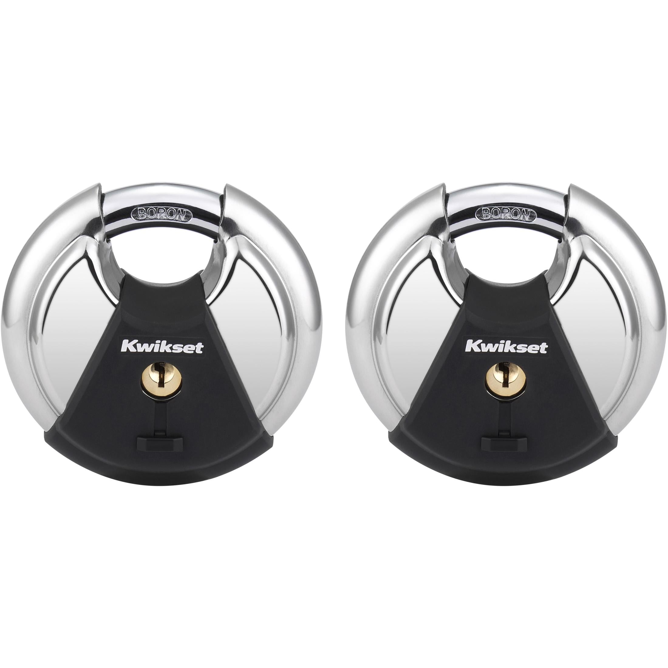 Kwikset 3-1/8" Discus Padlock KA with 11/16" Shackle, 2-Pack