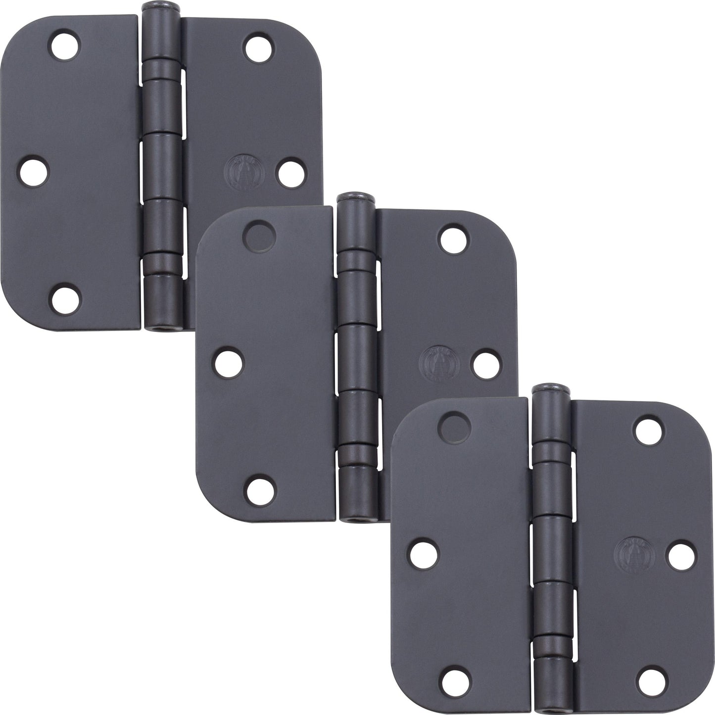 Stone Harbor Hardware 3-1/2" Ball-Bearing Door Hinges, 5/8" Radius Corner, Matte Black, 3-Pack