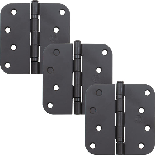 Stone Harbor Hardware 4" Ball-Bearing Door Hinges, 5/8" Radius Corner, Matte Black, 3-Pack