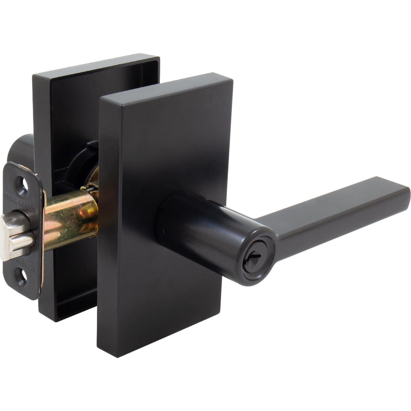 Stone Harbor Hardware Vienna Door Lever with Rectangular Rosette, Entry Latch, SC Keyway, Matte Black