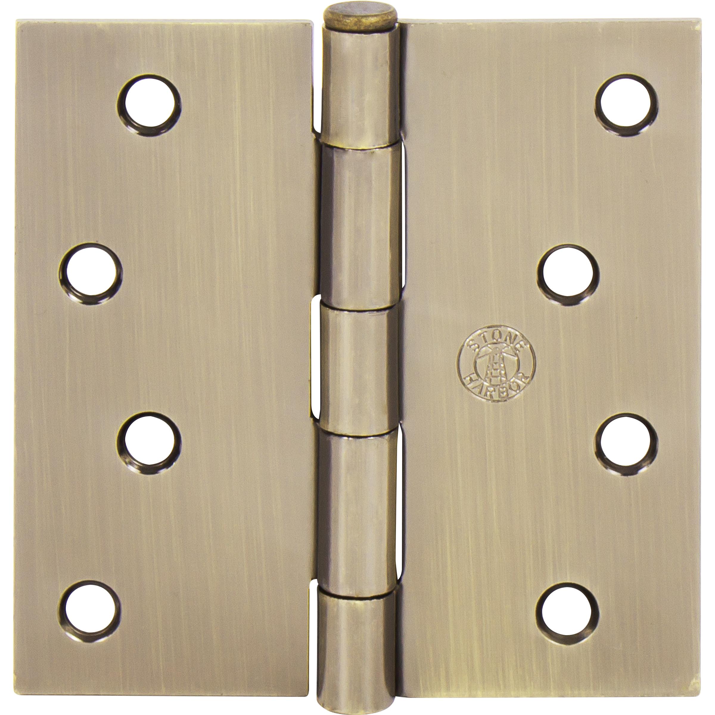 Stone Harbor Hardware 4" Door Hinges, Square Corner, Antique Brass, 3-Pack