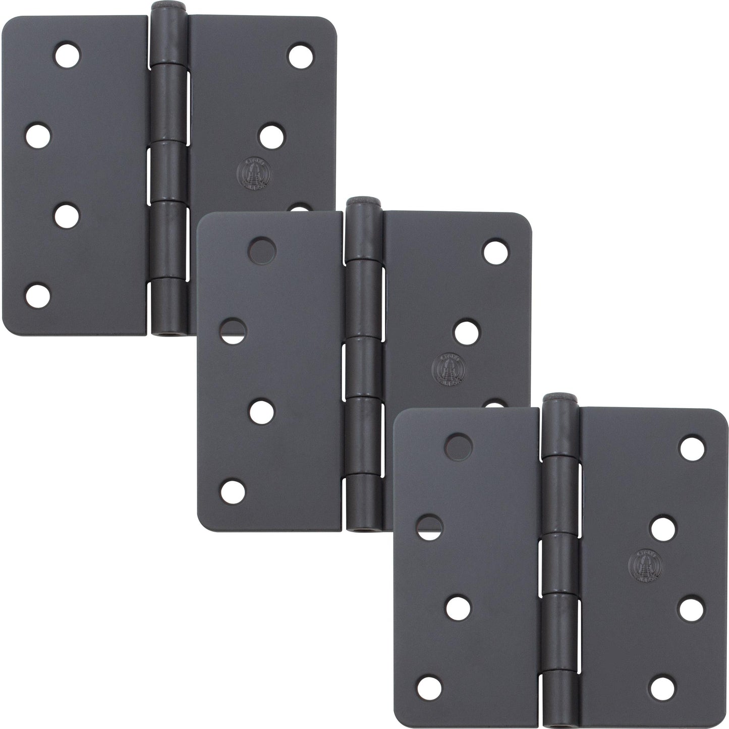 Stone Harbor Hardware 4" Door Hinges, 1/4" Radius Corner, Matte Black, 3-Pack