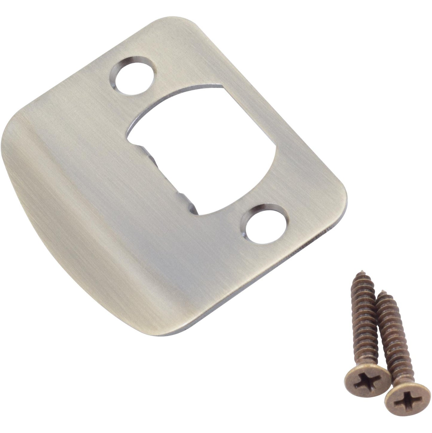 Stone Harbor Hardware Full Lip 1/4" Round Corner Strike Plate, 2-1/4 Inches, 1-5/8" Center-to-Center, Antique Nickel