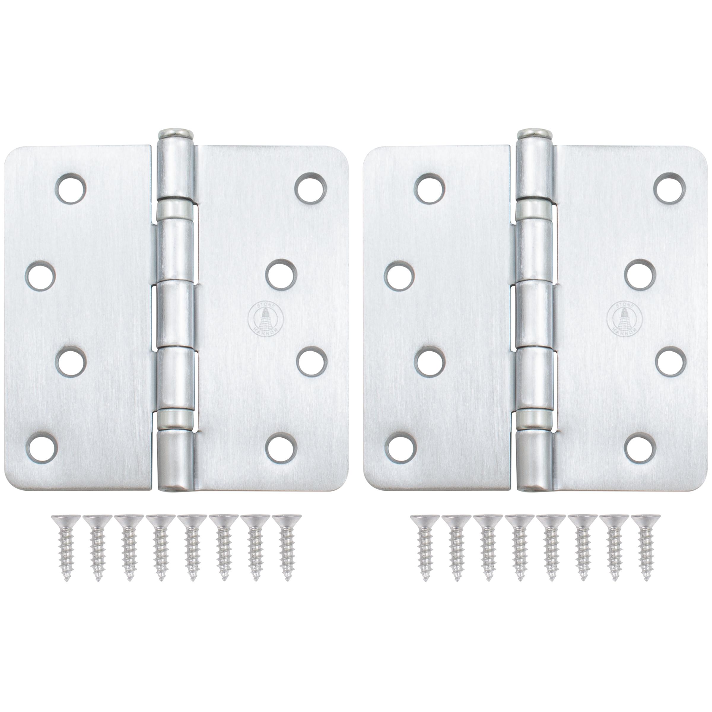 Stone Harbor Hardware 4" Ball-Bearing Door Hinges, 1/4" Radius Corner, Satin Chrome, 2-Pack