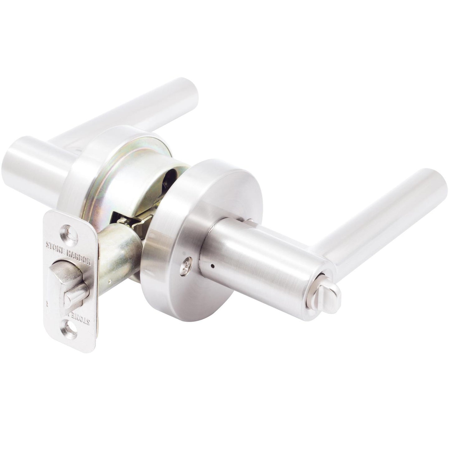 Stone Harbor Hardware Zurich Door Lever with Round Rosette, Entry Latch, SC Keyway, Satin Nickel