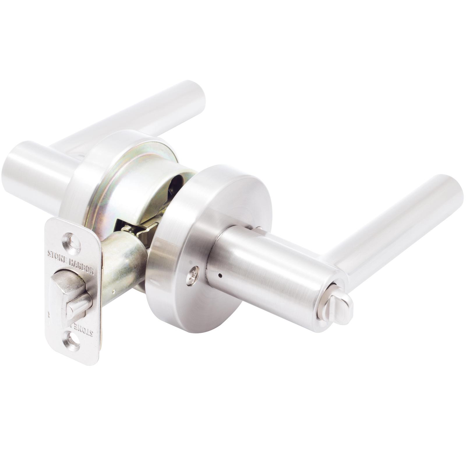 Stone Harbor Hardware Zurich Door Lever with Round Rosette, Entry Latch, SC Keyway, Satin Nickel