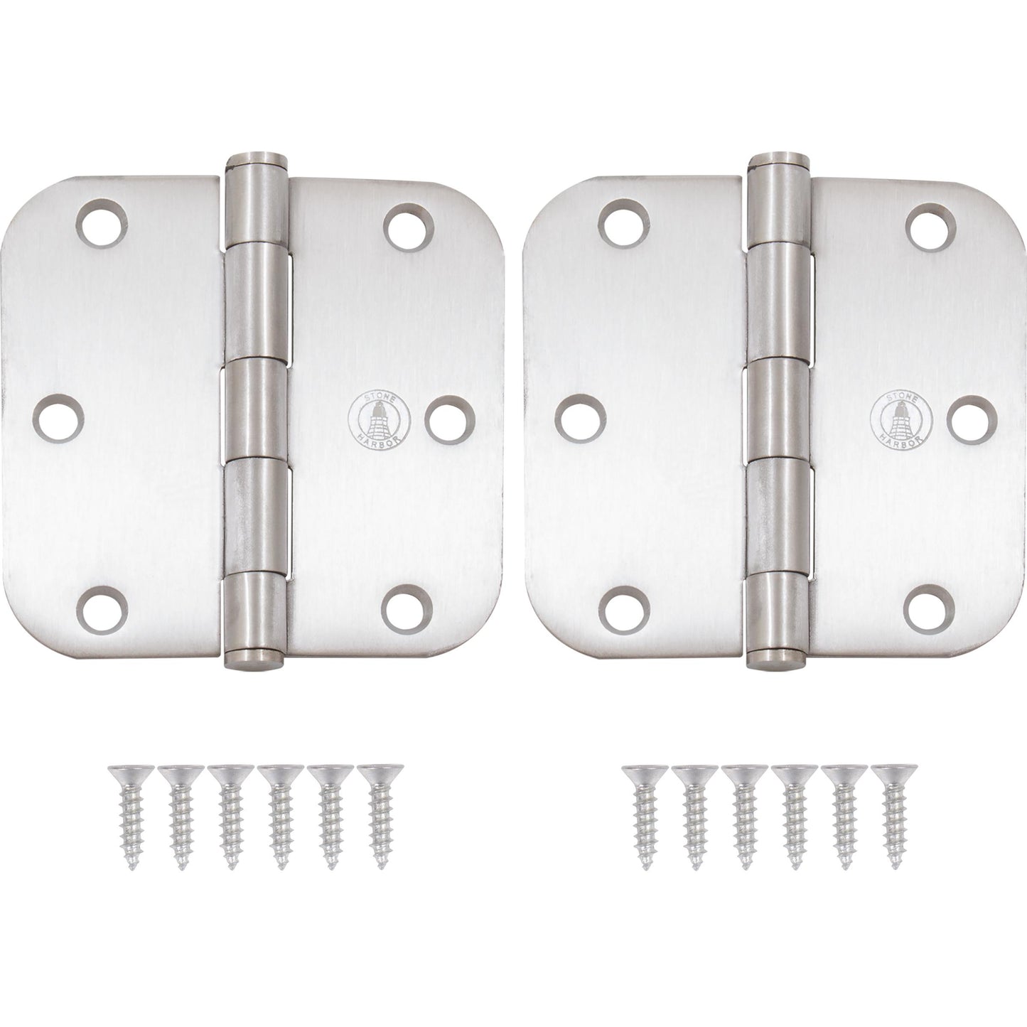 Stone Harbor Hardware 3-1/2" Door Hinges, 5/8" Radius Corner, Satin Stainless Steel, 2-Pack