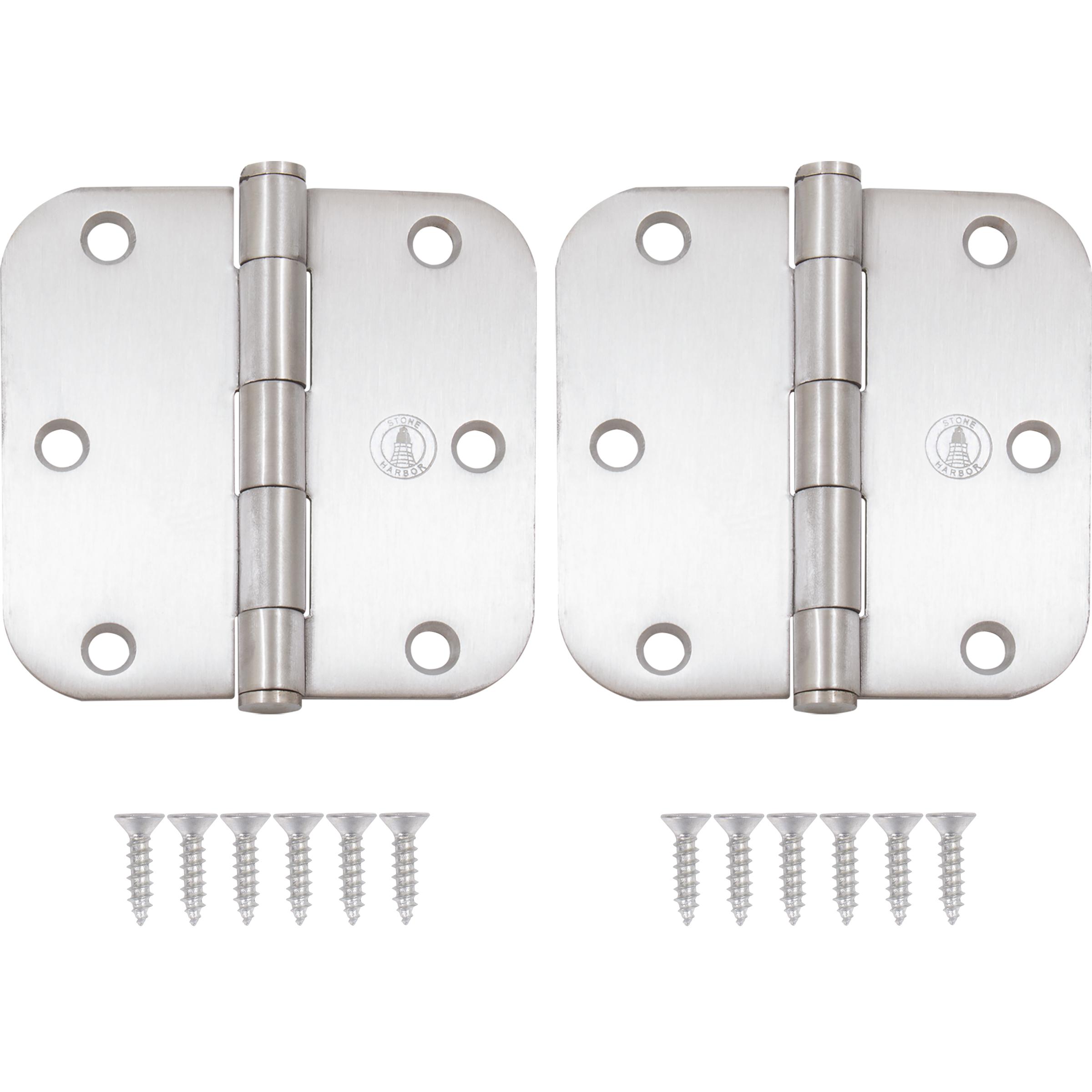 Stone Harbor Hardware 3-1/2" Door Hinges, 5/8" Radius Corner, Satin Stainless Steel, 2-Pack