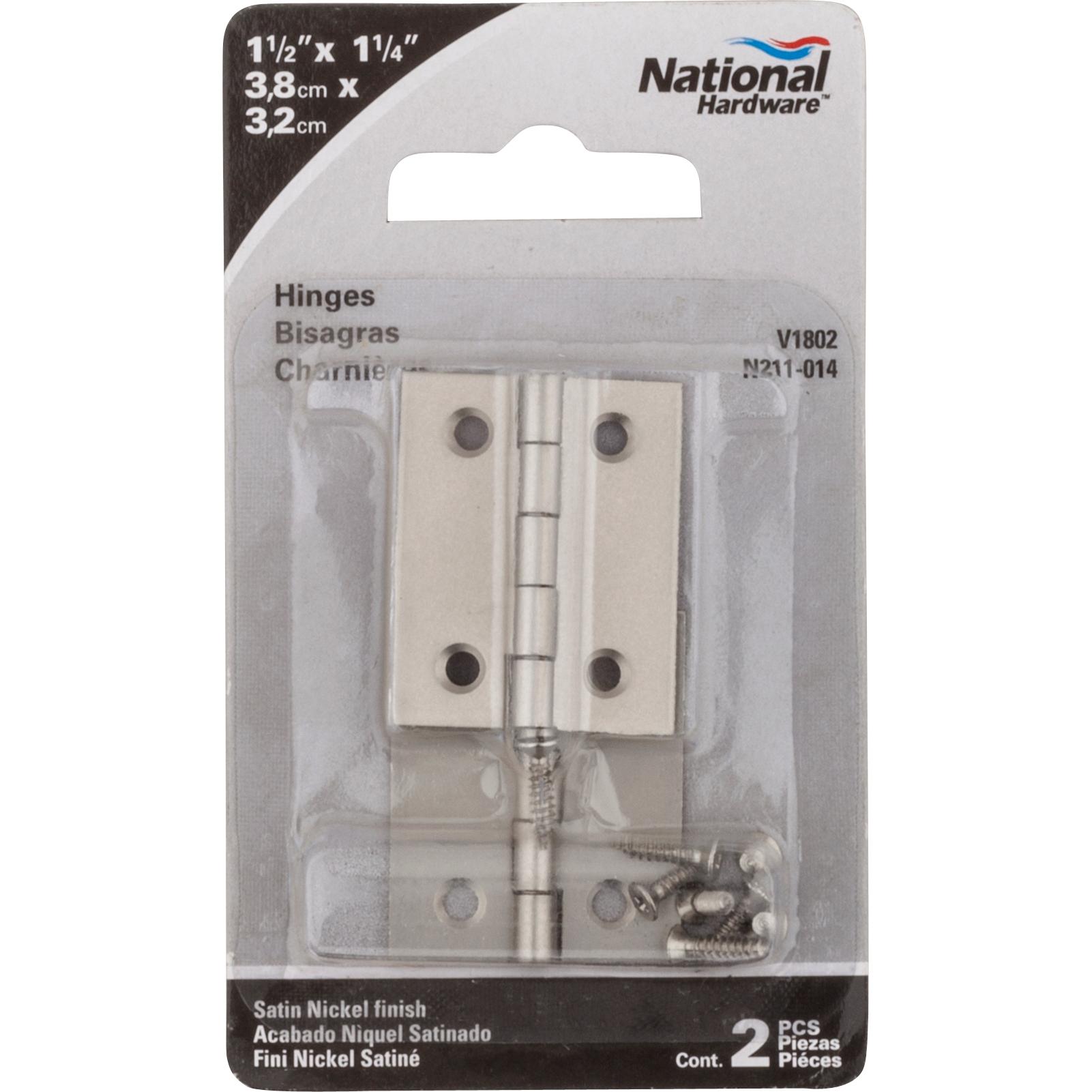 National Hardware - N211-014 V1802 1-1/2" x 1-1/4" Hinge - Satin Nickel, 2 pack