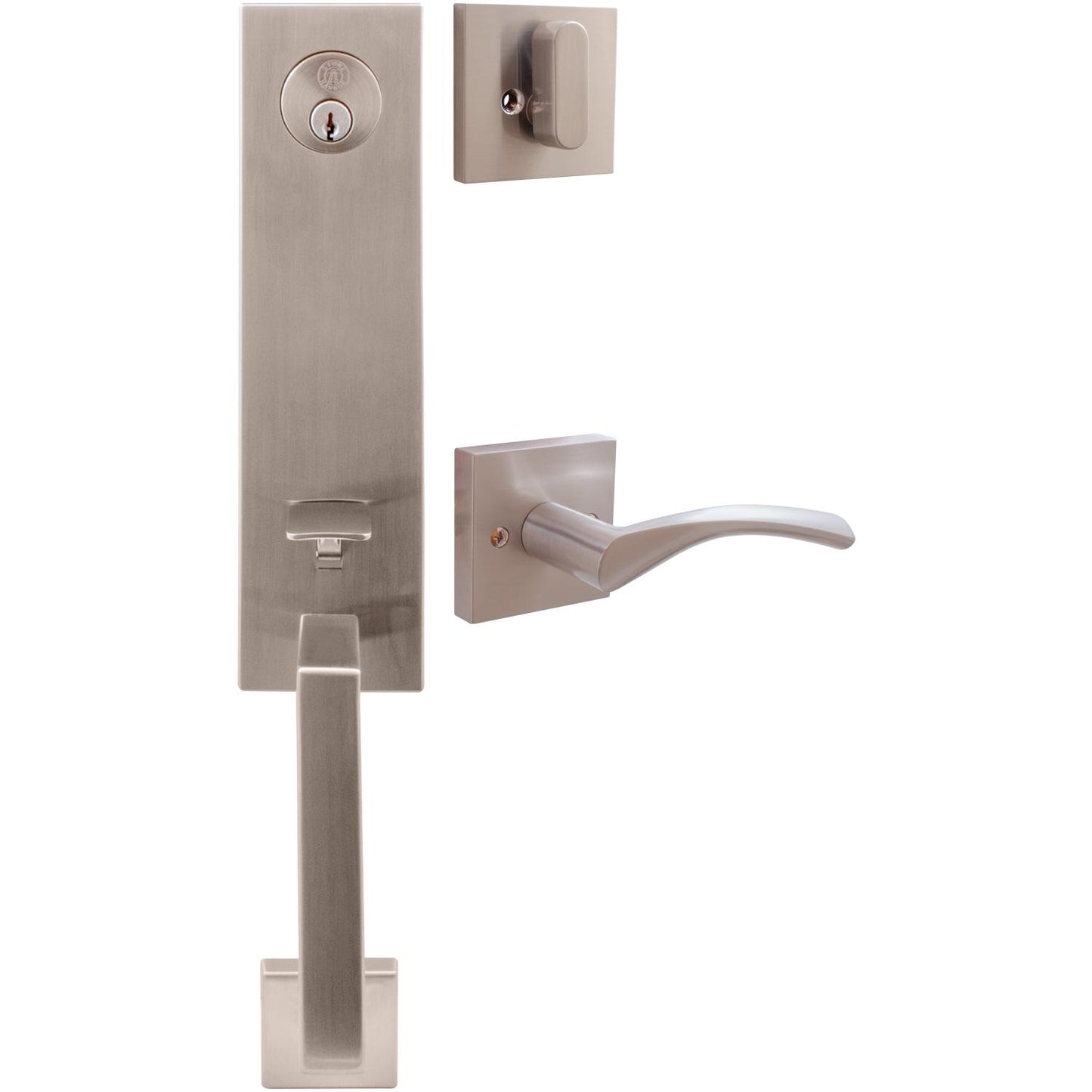 Stone Harbor Hardware Munich Handleset, Turin Interior Trim, KW Keyway, Satin Nickel