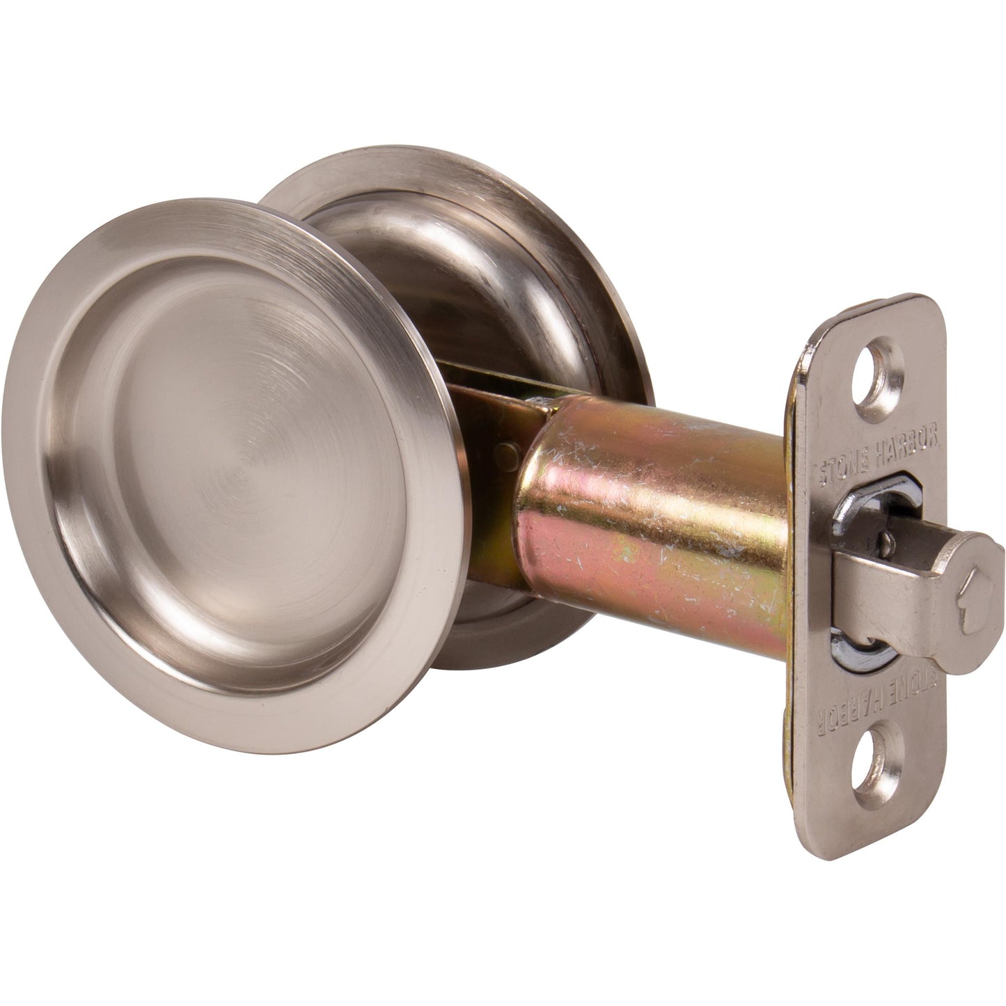 Stone Harbor Hardware Round Pocket Door Lock, Passage Function, 2-3/4" Backset, Satin Nickel