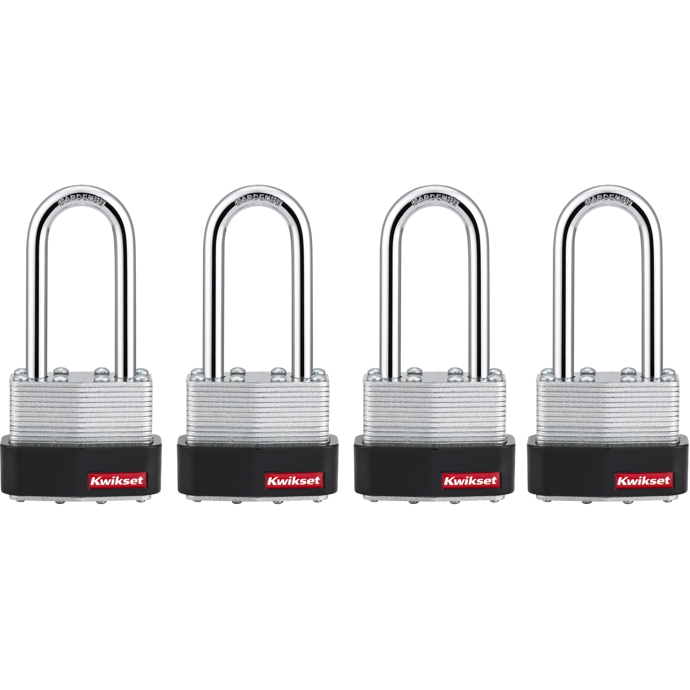 Kwikset 1-3/4" Laminated Padlock KA with 2" Shackle, 4-Pack