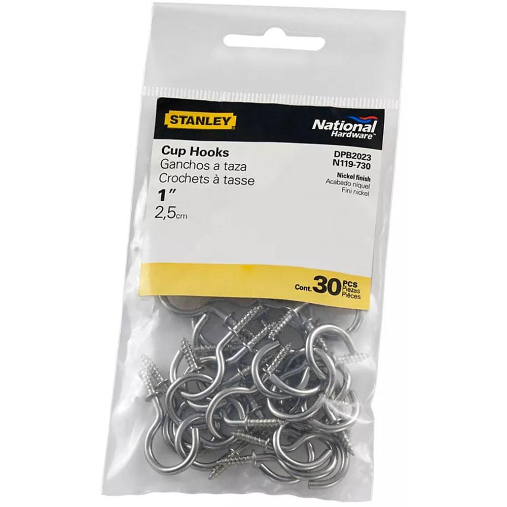 National Hardware - N119-730 DPB2023 1" Cup Hooks in Nickel, 30 pack
