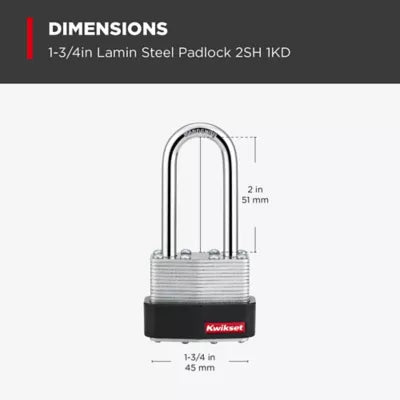 Kwikset 1-3/4" Laminated Padlock KA with 2" Shackle, 2-Pack
