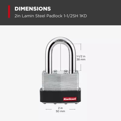 Kwikset 2" Laminated Padlock KA with 1-1/2" Shackle, 2-Pack