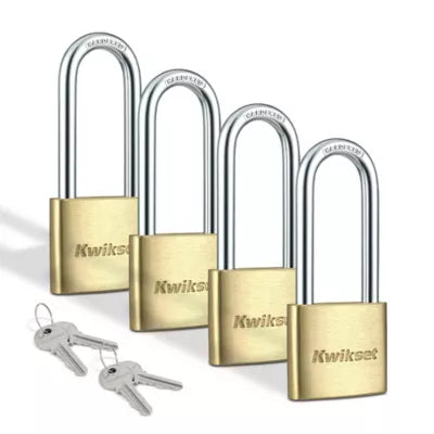 Kwikset 1-9/16" Brass Padlock KA with 2" Shackle, 4-Pack