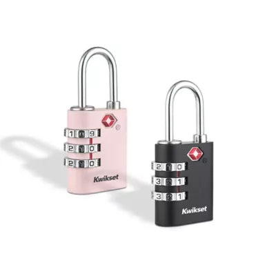 Kwikset 1-3/16" TSA Round Cable Combination Padlock with 15/16" Shackle, 2-Pack, Pink/Black