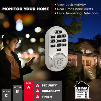 938 WIFI KYPD 15 SMT TPR RCALFD Halo Keypad Deadbolt - Satin Nickel