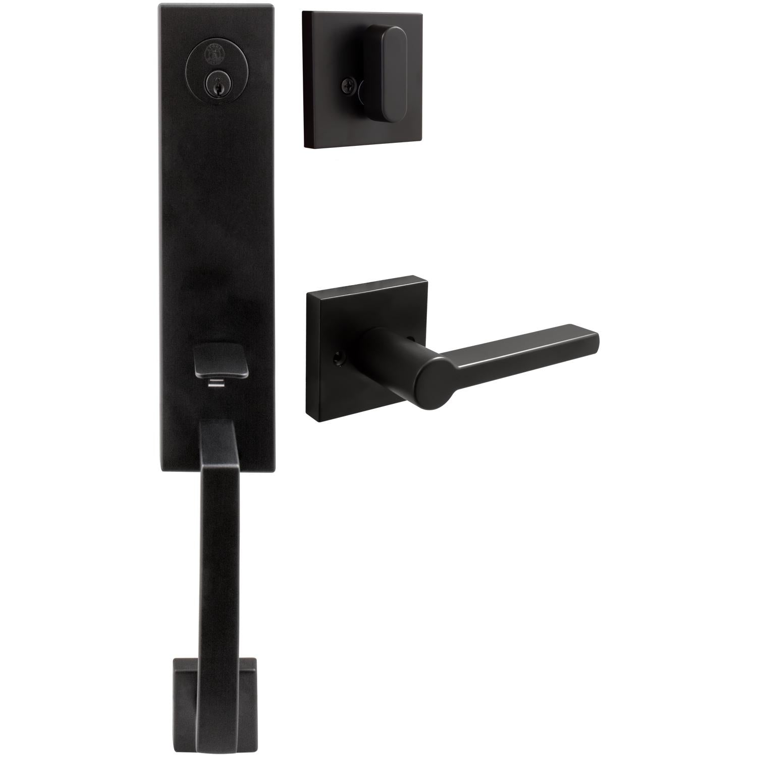 Stone Harbor Hardware Munich Handleset, Vienna Interior Trim, Square Rose, KW Keyway, Matte Black