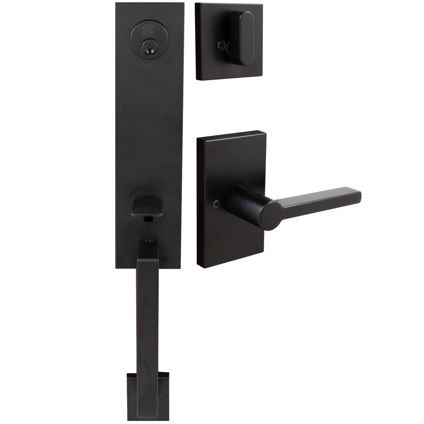 Stone Harbor Hardware Munich Handleset, Vienna Interior Trim, Rectangular Rose, SC Keyway, Matte Black