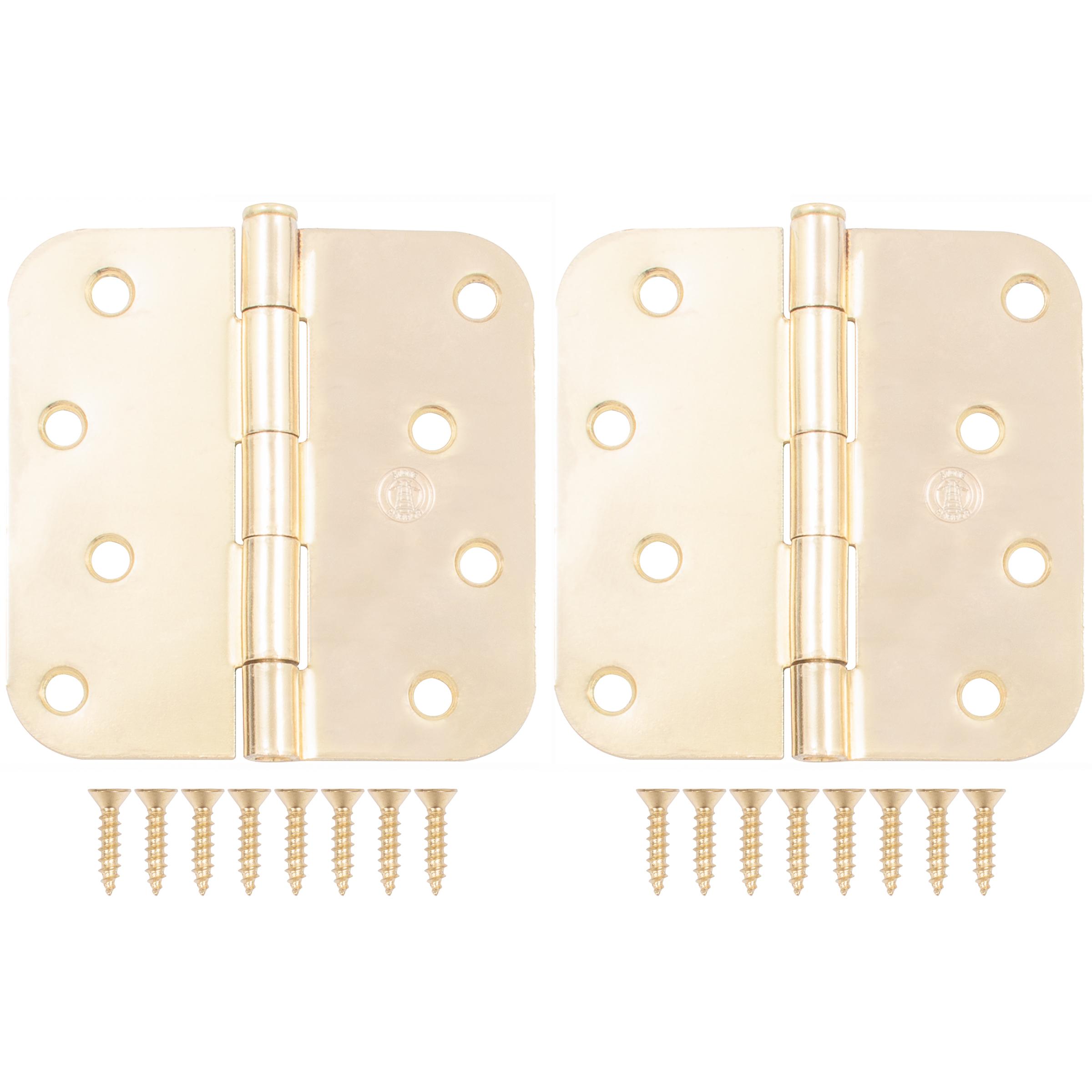 Stone Harbor Hardware 4" Door Hinges, 5/8" Radius Corner, Polished Brass, 2-Pack