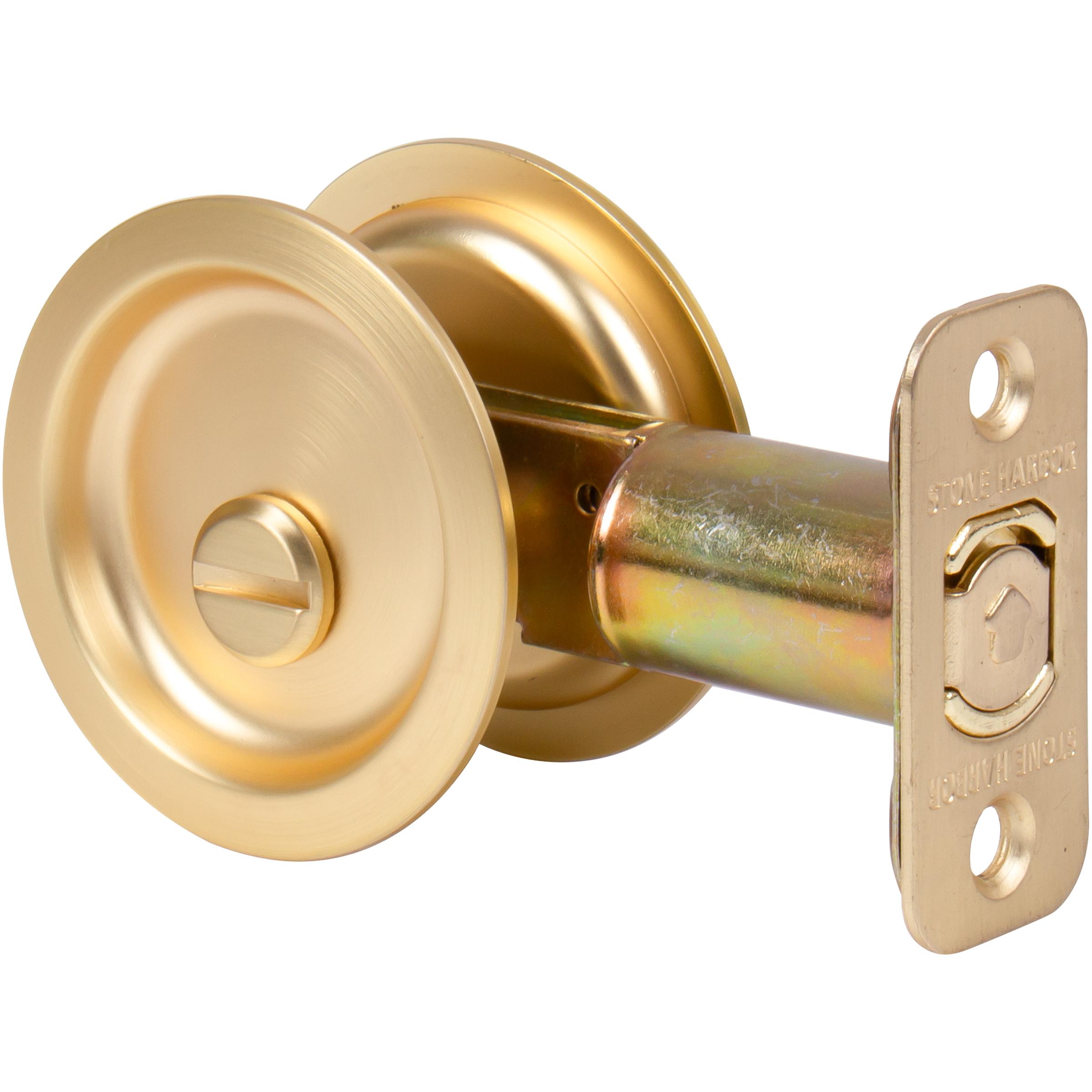Stone Harbor Hardware Round Pocket Door Lock, Privacy Function, 2-3/4" Backset, Satin Brass