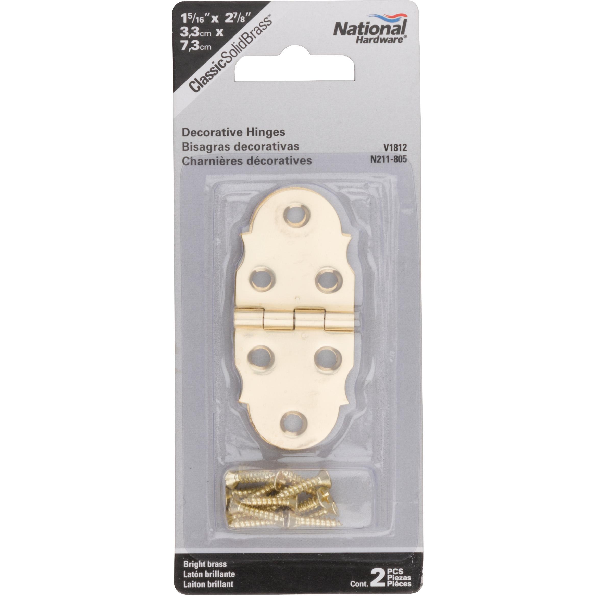 V1812 1-5/16" x 2-7/8" Decorative Hinge 2/pk - Polished Brass