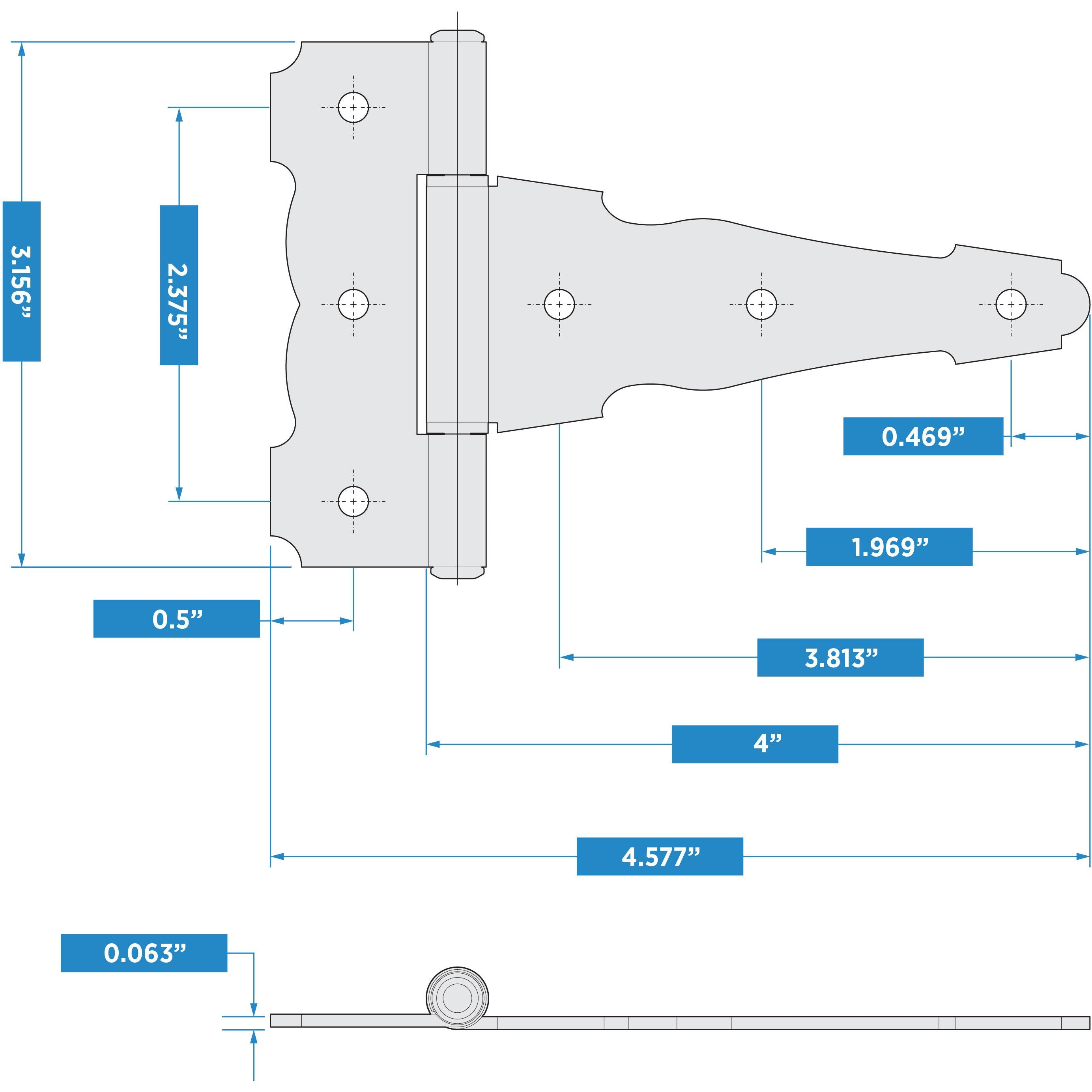 SPB841 4" Ornamental / Reversible T Hinges - Black
