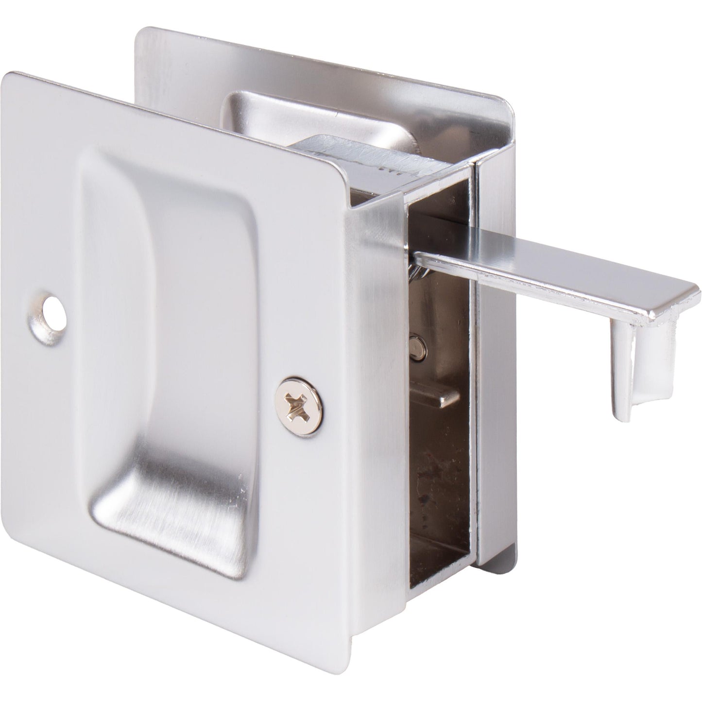 Stone Harbor Hardware Premium Square Pocket Door Lock, Passage Function, Satin Chrome