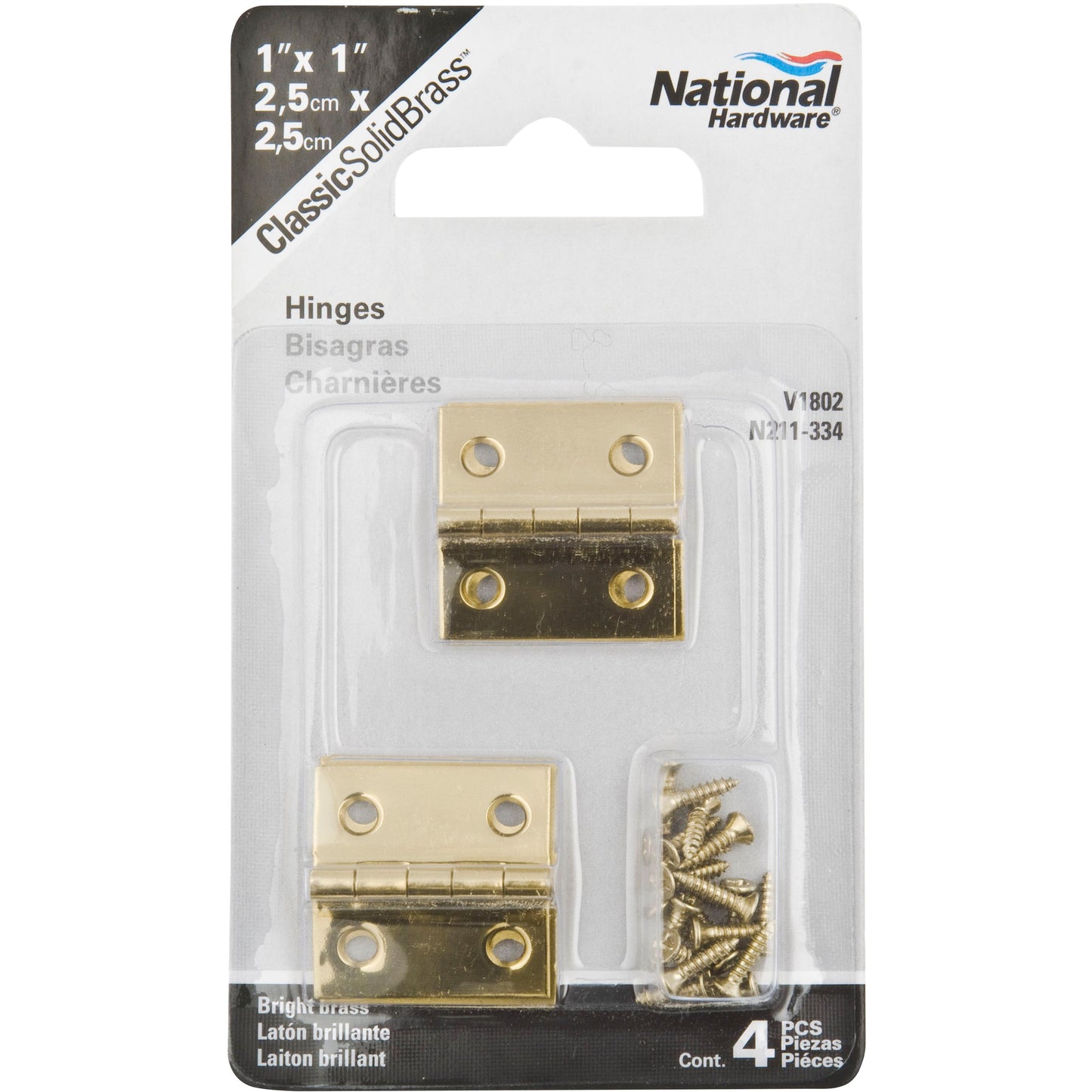 National Hardware - V1802 1" x 1" Hinge 4/pk - Polished Brass