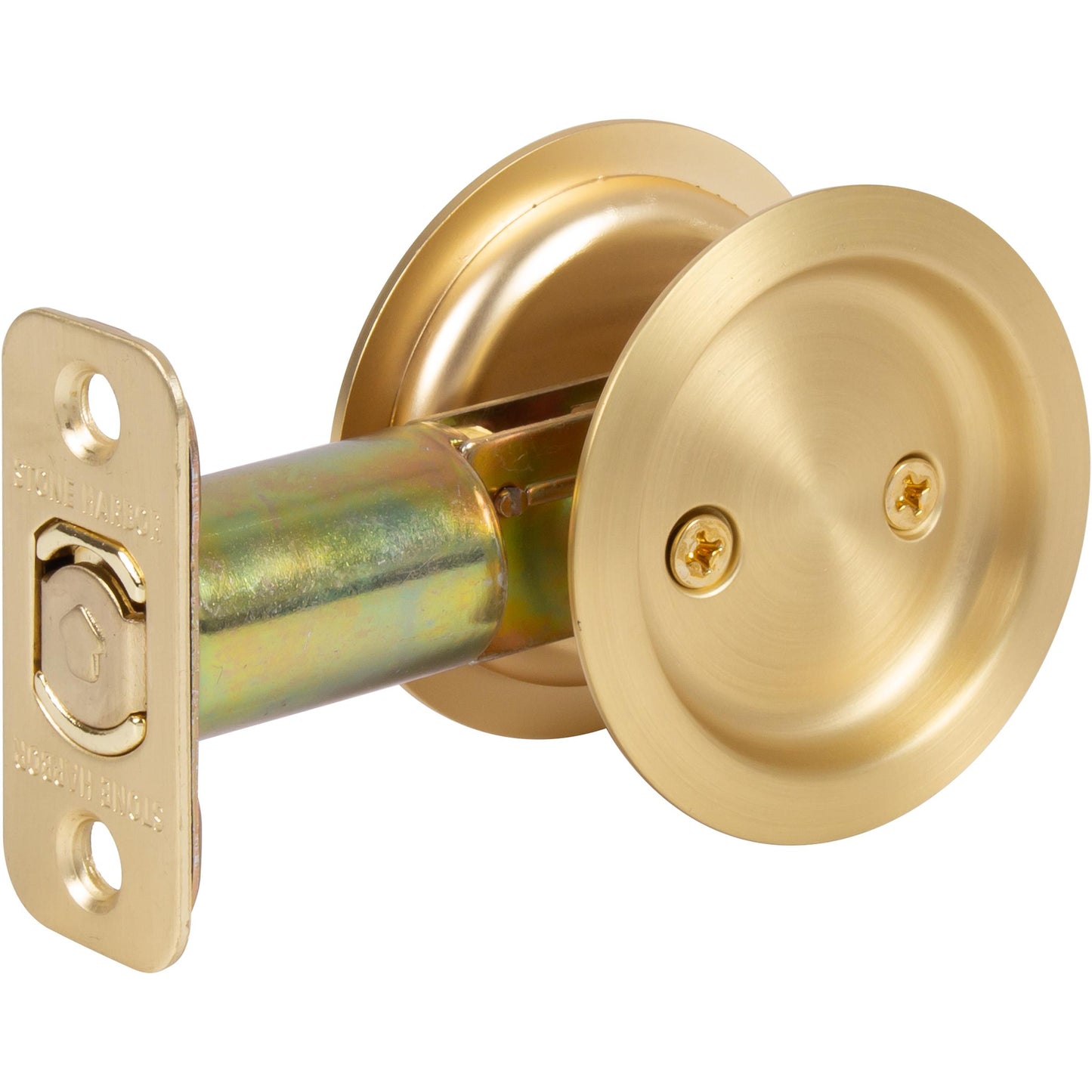 Stone Harbor Hardware Round Pocket Door Lock, Passage Function, 2-3/4" Backset, Satin Brass
