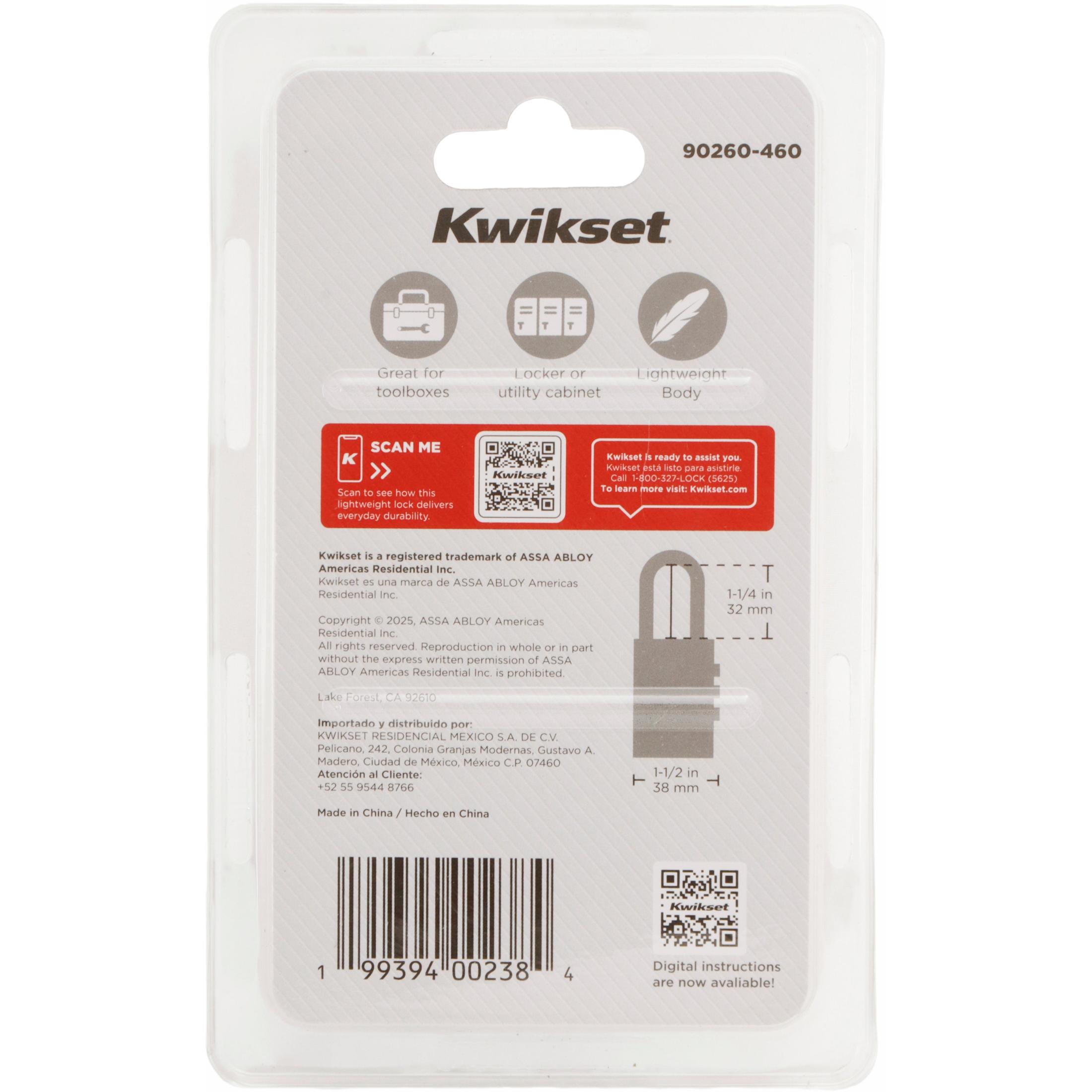 Kwikset 1-1/2" Aluminum Combination Padlock with 1-3/16" Shackle, Silver
